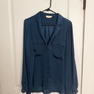 MELLODAY Women's Button-Front Long Sleeve Blouse in Deep Teal